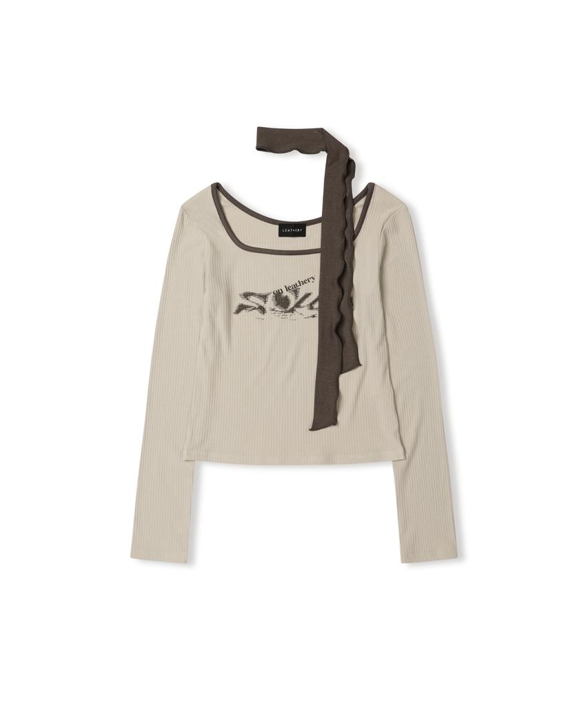 Ledeoli Square Neck Tie Scarf T-Shirt [Khaki]