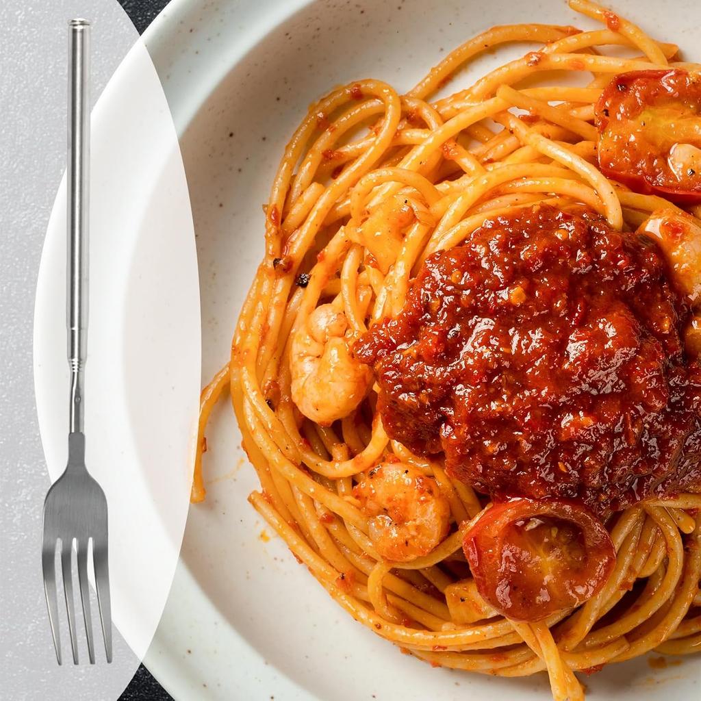 2Pcs Extendable Fork, Stainless Steel Telescopic Forks With Long Handle, Extended Fork for BBQ Dinner Fruit Dessert, Extends 8.4 To 25.2 Inch