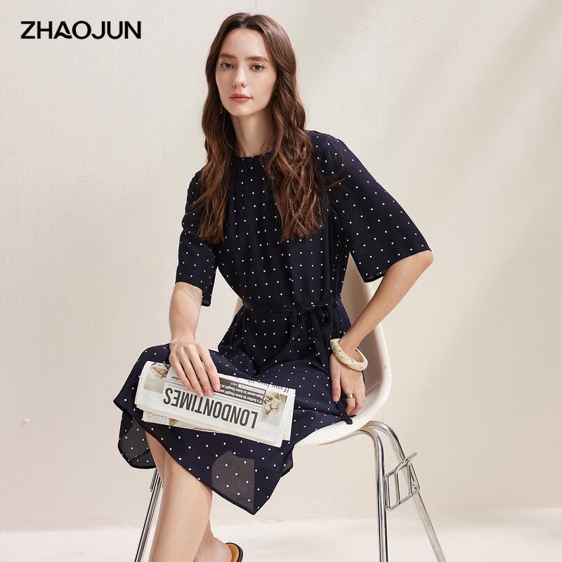 Zhaojun Women s Mulberry Silk Polka Dot Half-Sleeve Dress L