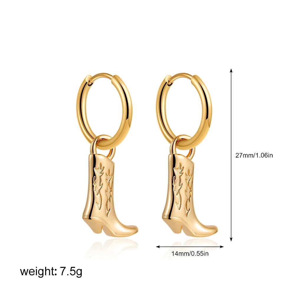 

Gold Color Retro Cowboy Boots Hoop Drop Earrings for Women Gold Plated Geometric Dangle Earring Punk Hip Hop Jewelry