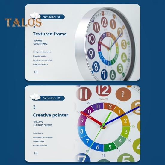 Wall Clock Silent Nonticking Scientific Design Easy To Read Battery Operated Colorful Teaching Time Clock Kids Learning Tool