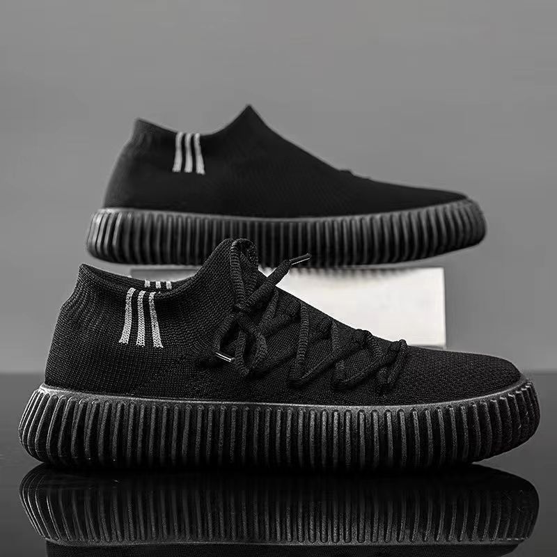 

Мужские кроссовки Сверхлегкие дышащие удобные прогулочные туфли Повседневные модные кроссовки Летающая вязаная сетка для тренировок для мужчин 44 чёрный