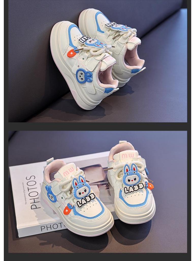 Girls' Cartoon Non-Slip Casual Skate Shoes - Spring 2026 Soft Sole White Sneakers