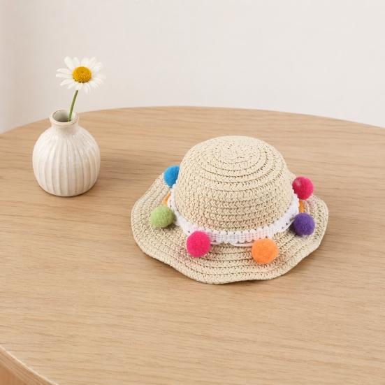 Jijijing Dog Straw Hat, Cute Flower Pet Sun Breathable Summer Wide Brim Hat for Dogs Cats Camping Hiking