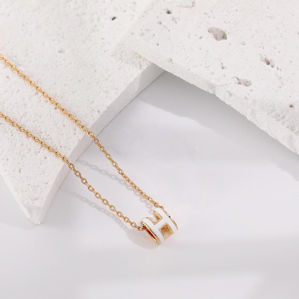 Pony's White 18K Gold Plated 'H' Initial Necklace - Elegant, High-End, Non-Fading Clavicle Chain