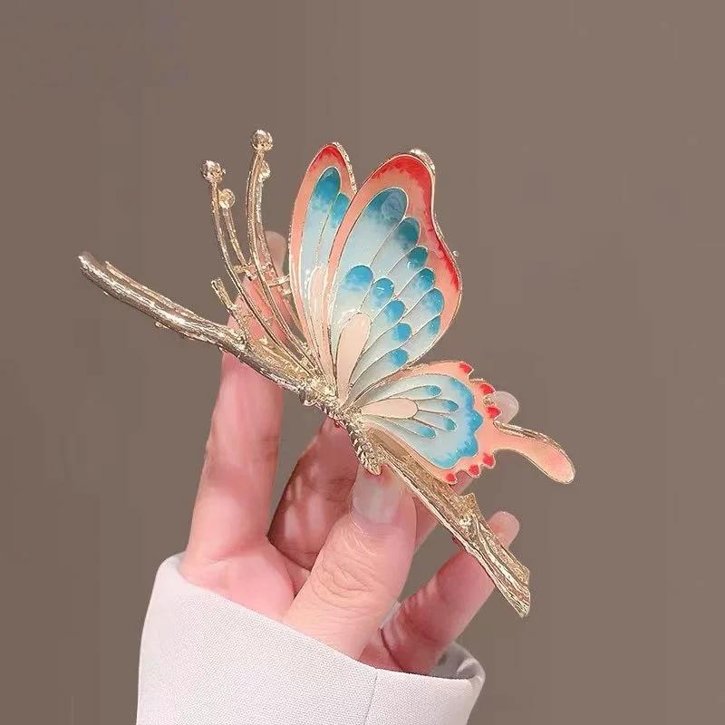 Fashionable Rose Butterfly Hair Clip for Women Elegant Romantic Temperament Headwear Girls Personalized Styling Accessory Clips