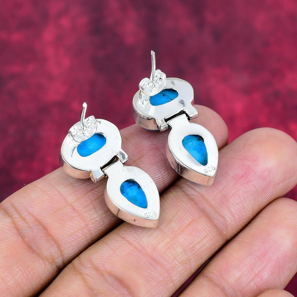 Turquoise 925 Solid Sterling Silver Earrings, Handmade Gemstone Earrings Jewelry, Gifts For Wife Brand New Earrings
