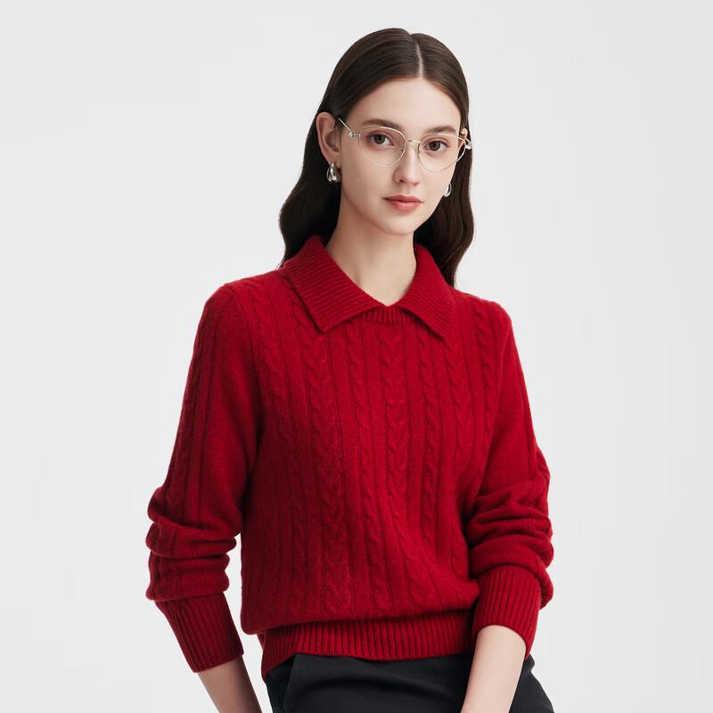 Paruo Women's 100% Cashmere Cable Knit Polo Sweater
