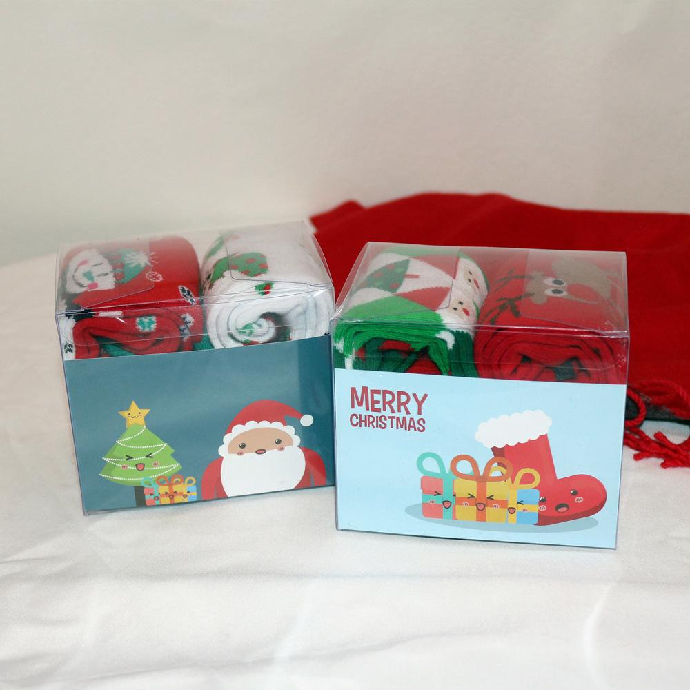 Weihnachts-Cartoon-Geschenkbox: Damen Mid-Calf Festival Socken, Roter Strumpf