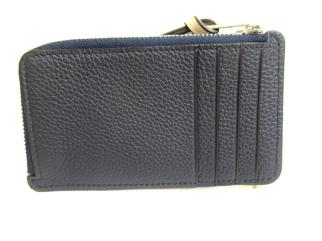 Authentic LOEWE Navy Blue Silver Soft Grained Calfskn Coin Cardholder Coin Purse #b044  Open Box