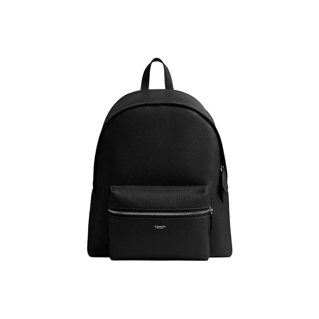 Coach Ridge 35 Wood Logo Pebble Leather Backpack Large Unisex backpack Black CCB82-BLK