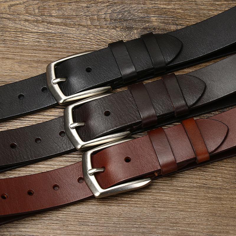 Belt Men's Korean-Style Simple Fashion First Layer Cowhide Oil Wax Leather Pin Buckle All-Match Light Luxury Casual Jeans Belt