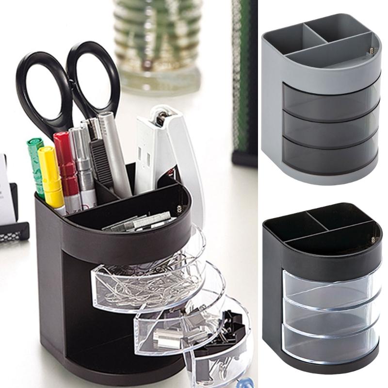 Multifunctional Pencil Holder with 3 Rotating Compartments Desktop Pen Organizers Storage Box Office Desk Organization