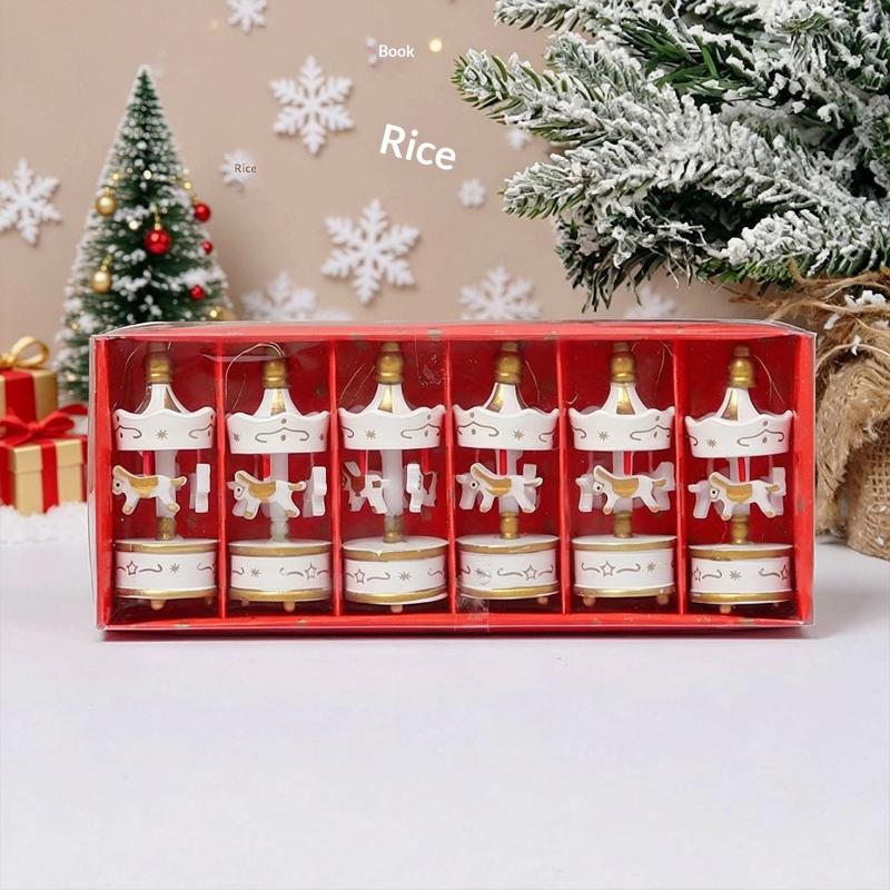 Wooden Mini Carousel Christmas Tree Ornaments Perfect For Holiday Home Decor Xmas Party Gifts