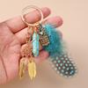 Bohemia Tassels Feather Keychain Women Girl Turquoise Key Ring Pendants for Handbag Decor DIY Handmade Key Chain Jewelry Gifts