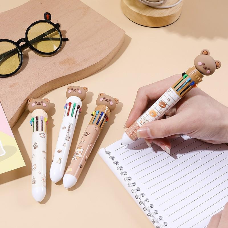 2Pcs 10 Colors Ballpoint Pen Cartoon Bear 0.7mm Colorful Ink Neutral Pen School Office Supplies Stationery Ballpoint Pen
