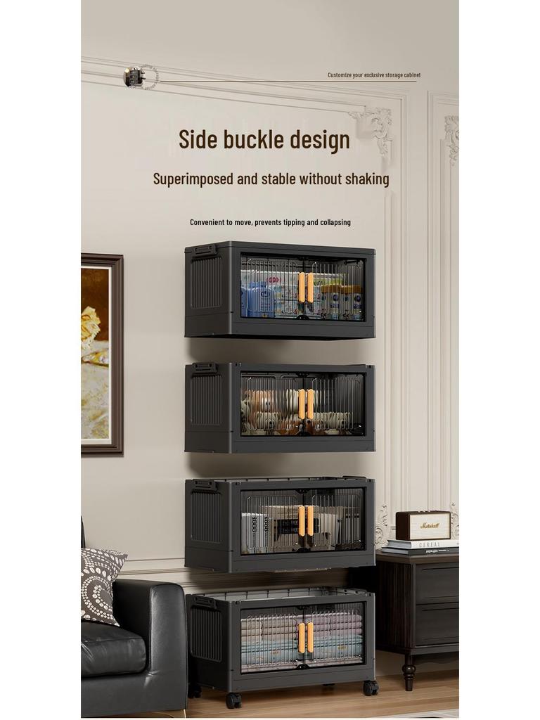 Foldable Plastic Storage Box with Wheels - Multi-layer Organizer Cabinet for Bedroom and Bedside