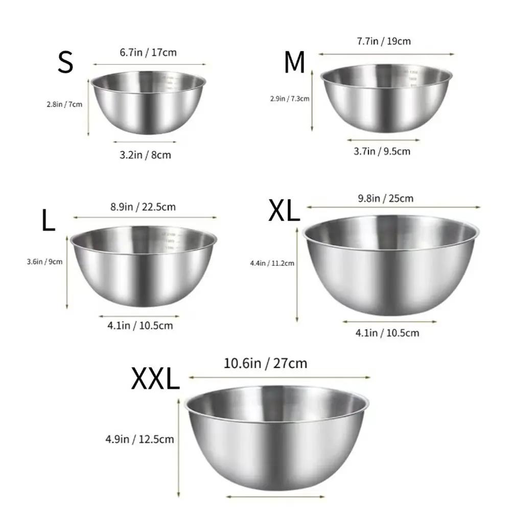1Pcs Stainless Steel Salad Bowls 17/19/23/25/27cm Fruit Vegetable Noodle Container Egg Flour Mixing Basin with Scale