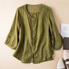 Spring Round Neck Ramie Loose Fitting Shirt Artistic Retro Versatile Casual Thin Top for Women Shirt