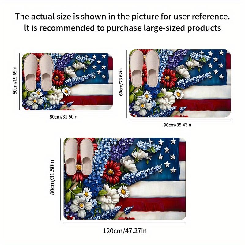 Flannel Sponge 0.47inch Thick - 1pc American Flag and Floral Pattern Kitchen Fl Mat, Non-Slip Floor Area Mat, Doormat for Entryw