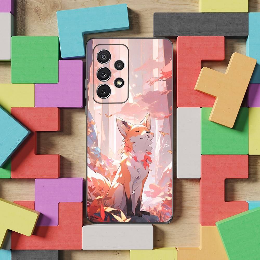 Cute Fox Cartoon Phone Case For Samsung S22,S21,S20,S10,S9,S25,S24,S23,Ultra,FE,Plus,Lite,Soft Silicone Black