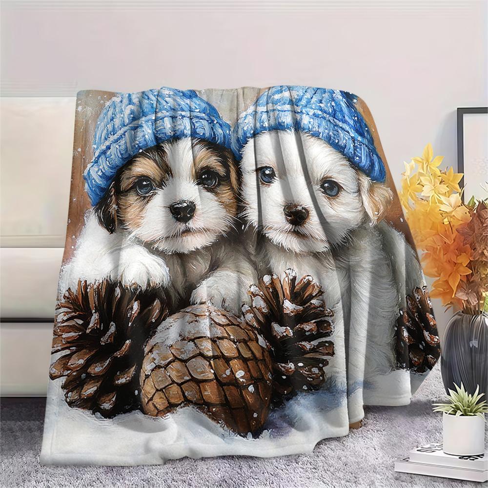 Puppy Print Flannel Blanket, High quality Comfortable for All Seasons, Home Decor, Warmth and Comfort, Perfect for Christmas Gifts