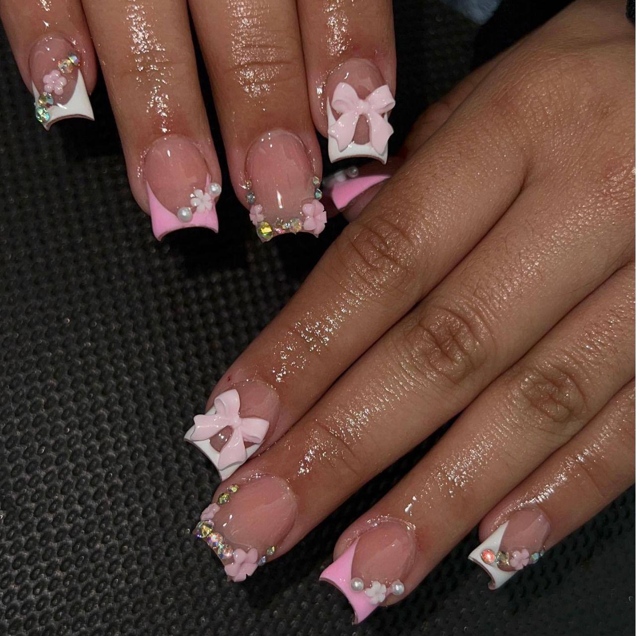 

Cross-border Pink Rhinestone Flower Detachable False Nail Pieces