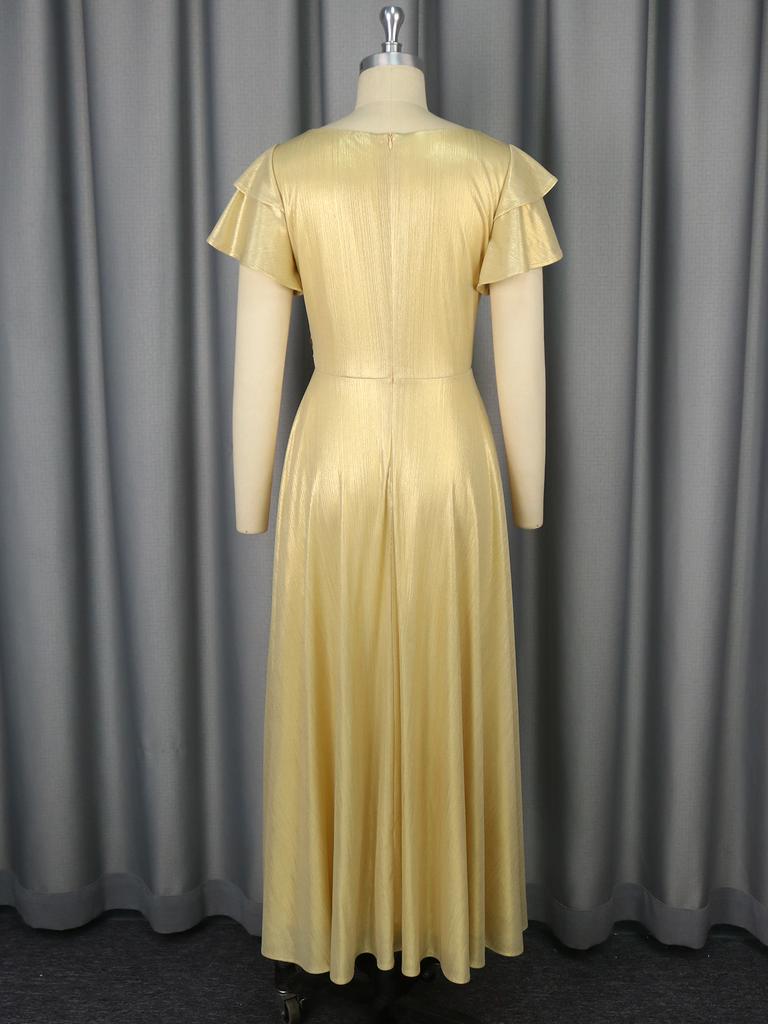 Women V Neck Elegant Maxi Dress with Butterfly Sleeve 3D Flower Waist Side Slit Perfect for Weddings Galas Showcasing Graceful Style