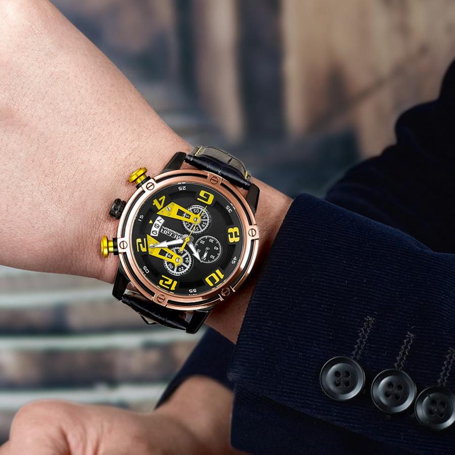 Megir Ceas Cronograf Sport Bărbați Curea Piele Ceasuri Cuarț Creative Ceas Bărbați Ceas de Mână Militar