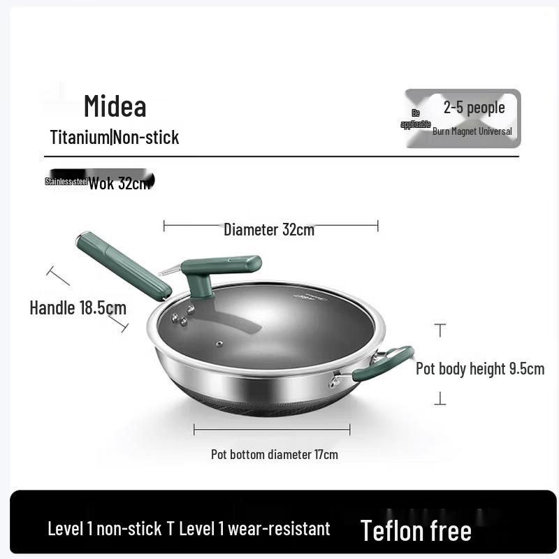 Midea 32CM Titanium Stainless Steel Wok