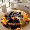 1PC Dachshund Flowers Office Round Area Rug, Mat Suitable For Office, Under Office Chairs Bedroom Living Room Home Decor, Room Deco