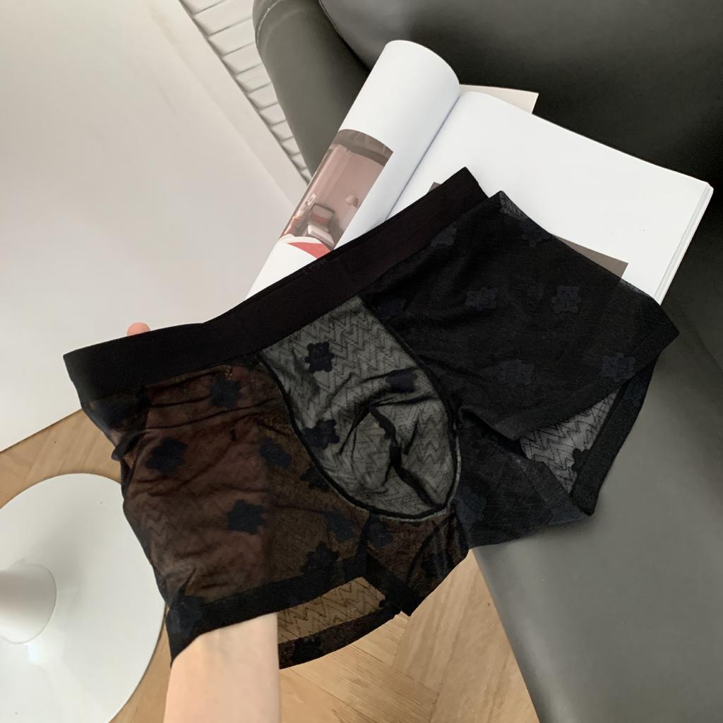 Men's Summer Vintage Brown Bear Jacquard Lace 10A Antibacterial Camellia Fragrance Flat Angle Underwear