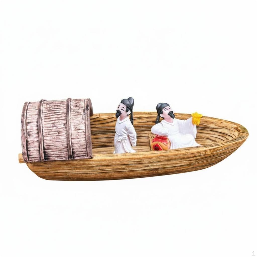 Fish Tank Landscape Boat Traditional Chinese Style Buoyant Ornament for Garden 13CM W