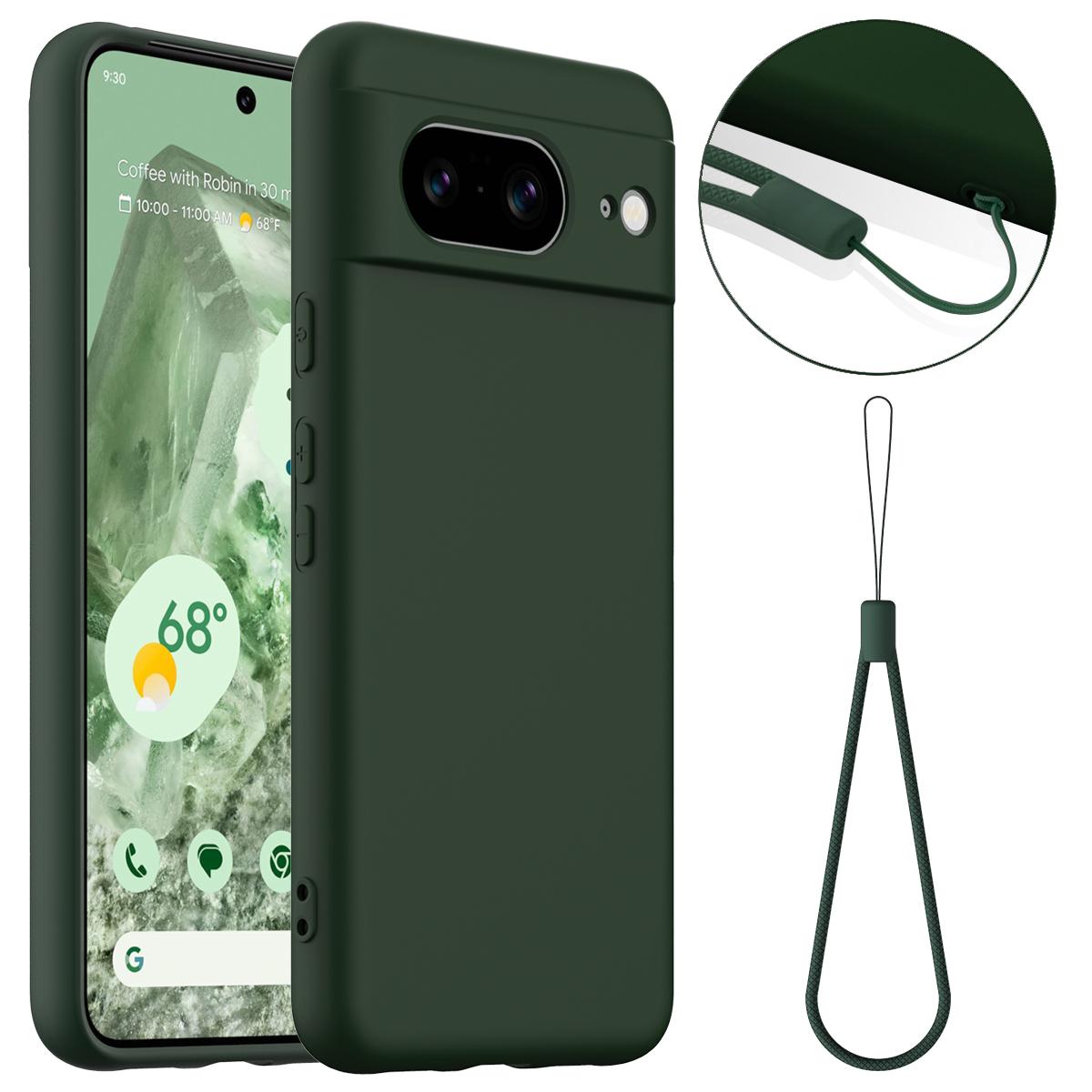 

For Google Pixel 8 Case Compatible with MagSafe Liquid Silicone Phone Cover with Lanyard Dark Green