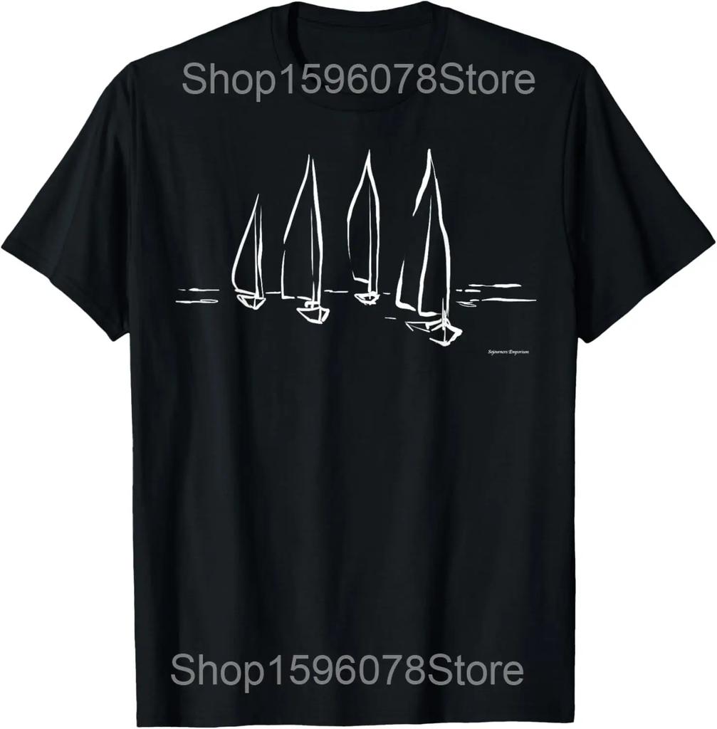 Wolałbym Żeglować Koszulki Męskie Vintage Statek Żaglowy Czysta Bawełna Humor Streetwear T-Shirt Krótki Rękaw Unisex Luźna Odzież