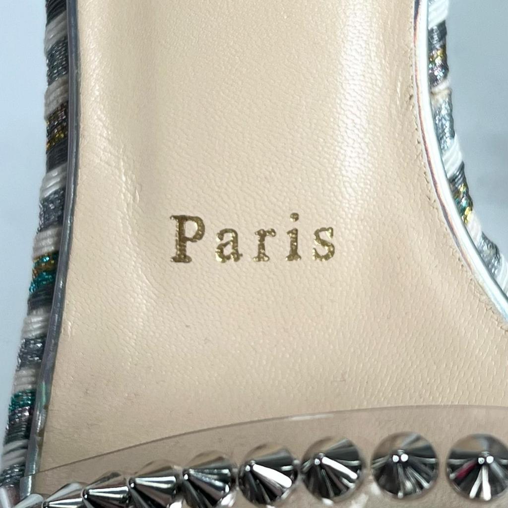 Pristine Christian Louboutin Sandals spike stud wedge sole Silver beige 35 Used