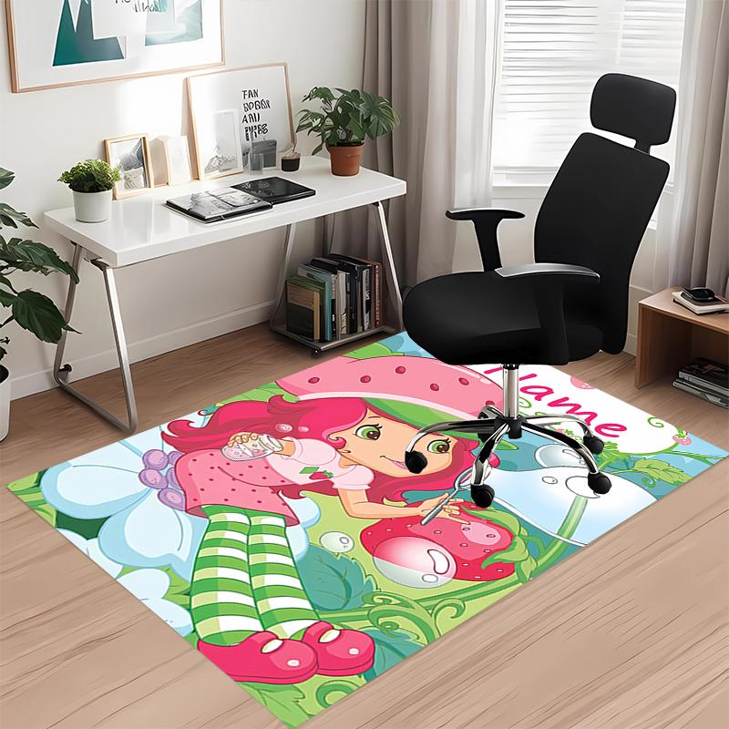 Tappeto Stampato Torta alla Fragola con Nome Personalizzabile, per Sedia da Ufficio Soggiorno Camera da Letto Cucina Decorazioni Regali.