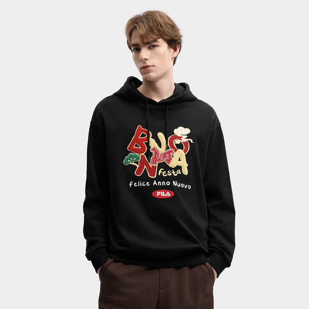 Fila CNY Bereit zum Abheben Frühjahrsmode Trendig Retro Sportlich Lässig Vielseitig Bequem Baumwolle Hoodie Lockerer Schnitt Unisex Hoodies Schwarz F11M619225FBK