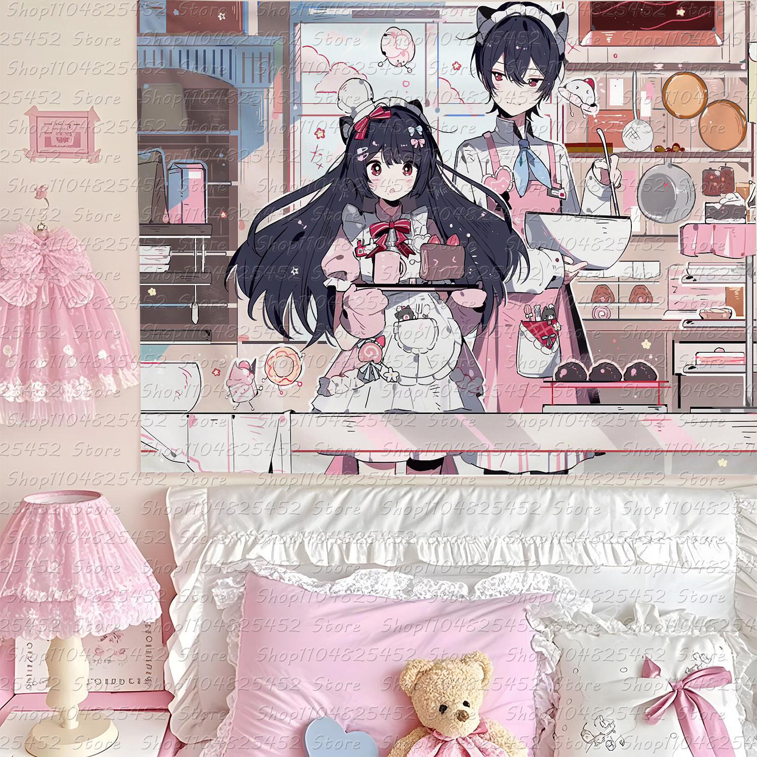 Kawaii Home Decor Wall Hanging Tapestry Cute Home Decor Tapestry Anime Pink Girl Tapestry Cute Girl Tapestry 74x94cm(29x37in)