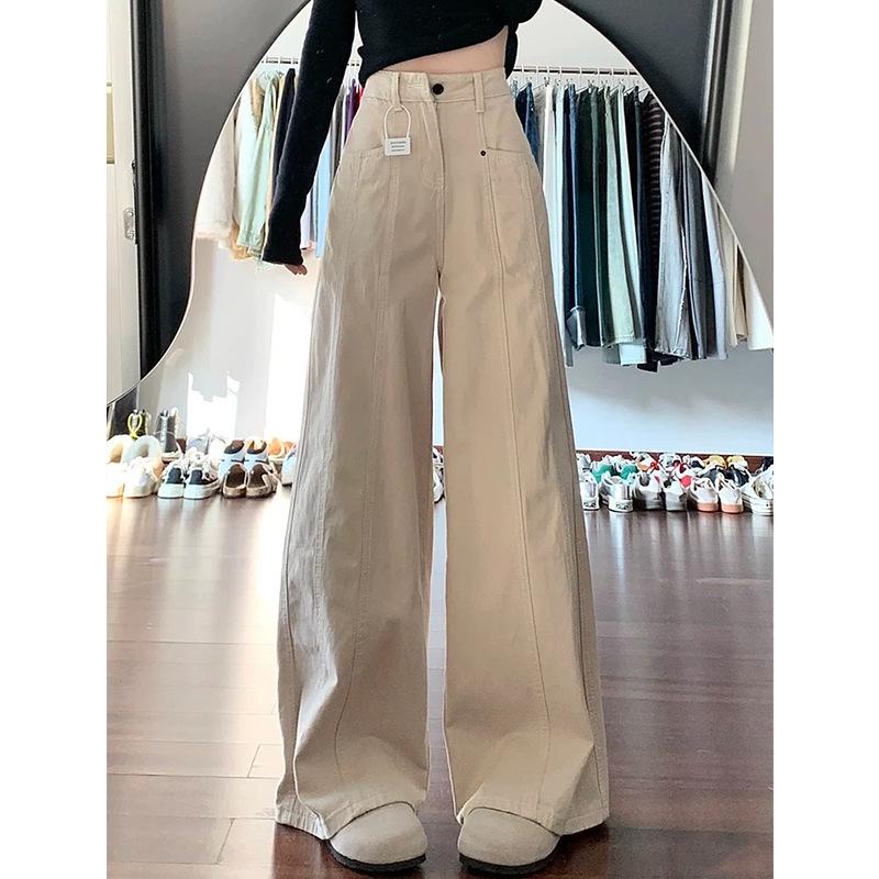 

Plus Size Retro 2025 Women s High Waist Wide Leg Jeans - Pear Shape, Slimming, Floor Length for Spring/Summer 3XL (150-165 jin) абрикосовый