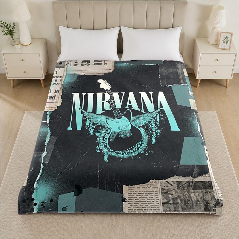 Nirvana Baskılı Flanel Battaniye Rahat Hafif Peluş Atma Battaniye Yatak Kanepe Ev Kullanımı İçin