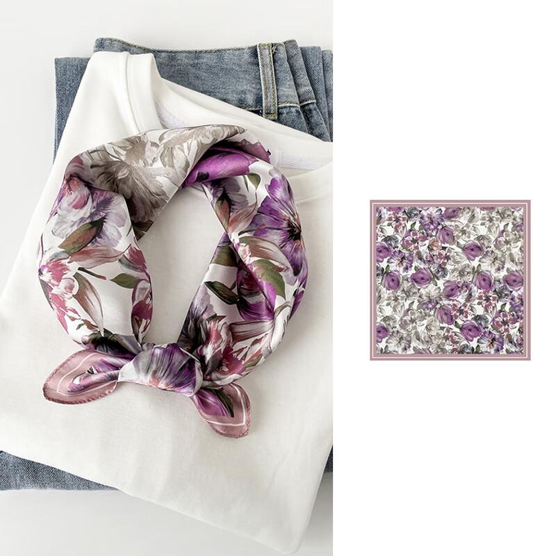 VICTORIA&VERA Floral Mulberry Silk Square Scarf