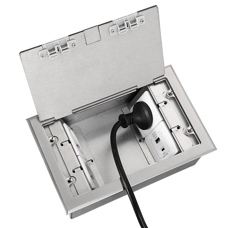 Stainless Steel Flip-Top European Power Socket with USB Fast Charging, Waterproof Floor Box