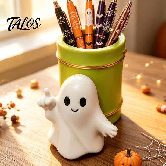 Large Capacity Pen Barrel For Office Halloween Holder, Cute Ghost/Skull Bamboo Tube Shaped Pencil Creative Dark Style Workspace Decor Cup,