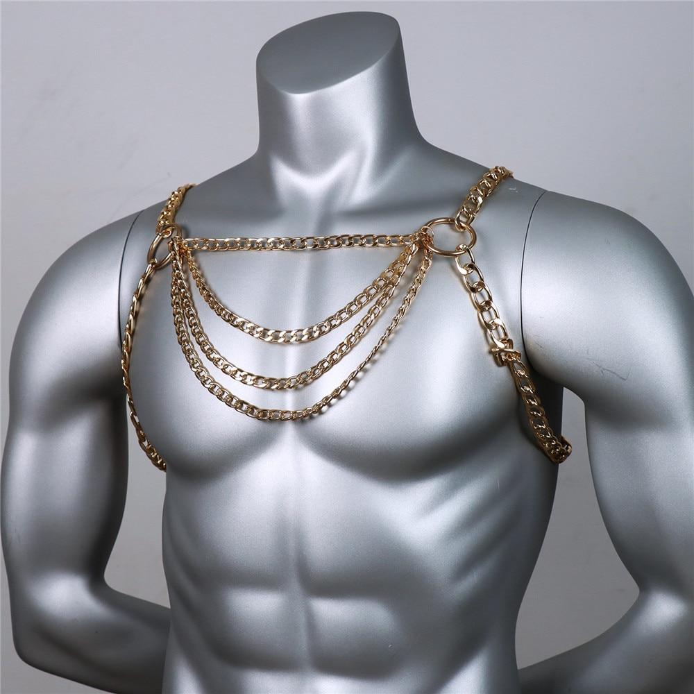 Men Body Chest Chain Gay Sexy Jewelry Punk Metal Bikini Harness Festival Accessories Party Rave Goth Sexy Belly Body Chain Gift