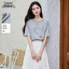Xiangying Women's Lace Bow Trim Cotton T-Shirt