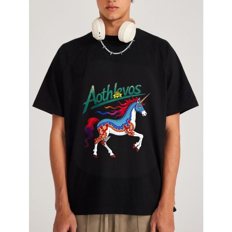 

Unisex T-Shirt White Aothlevos Unicorn with Colorful Mane and Tail Graphic for Casual Wear XXXXL чёрный
