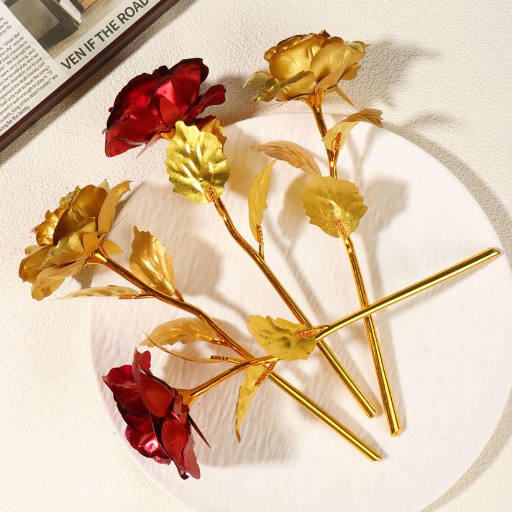 Exquisite Golden Rose Gold Red Artificial Rose Flowers Fashion Rose Bouquet  Valentine's Day Gifts