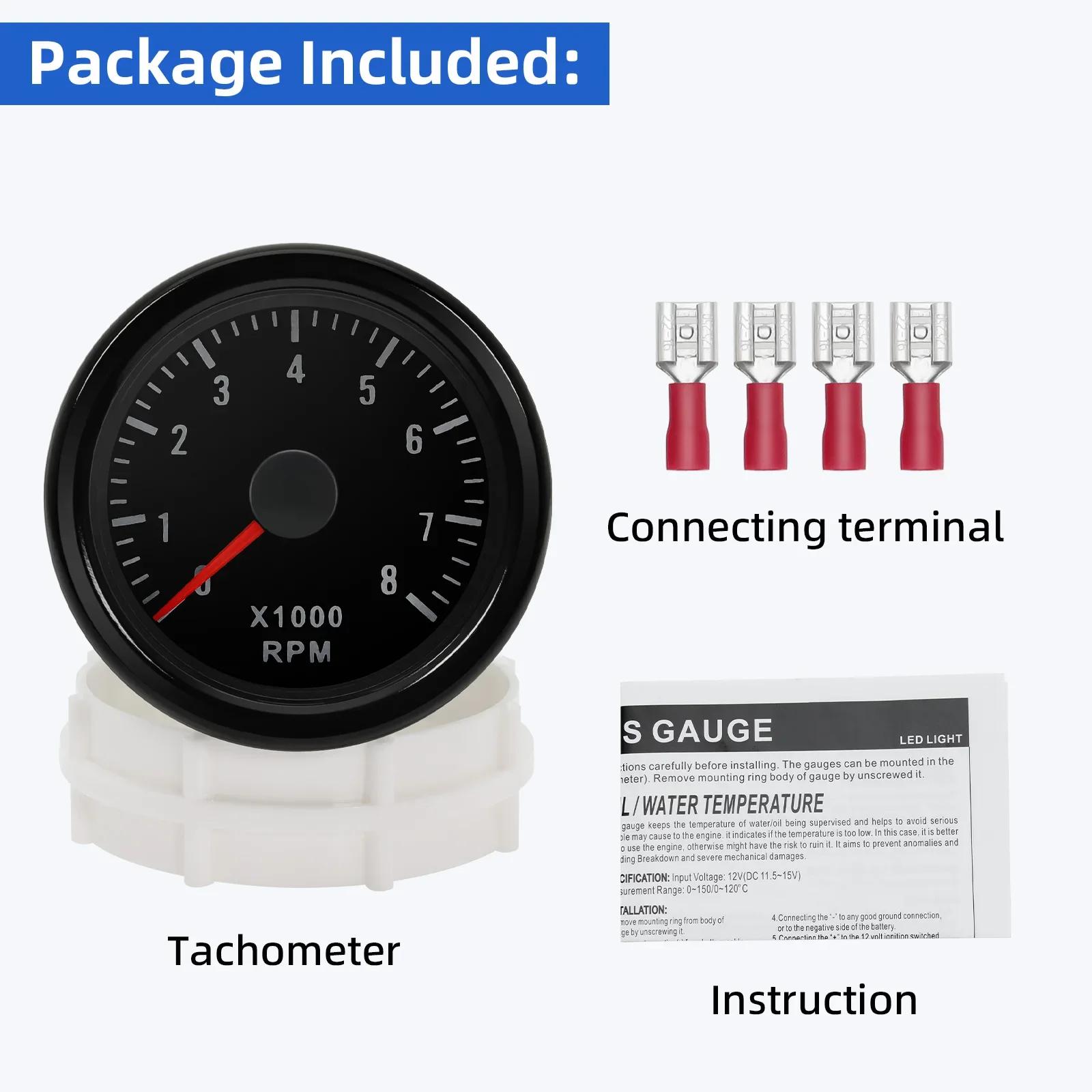 52mm Tachometer White LED Light Pointer 0-8000 RPM Tacho Gauge Meter For 1-8 Cylinder Engine 12V Car Auto Accessories Tachometer