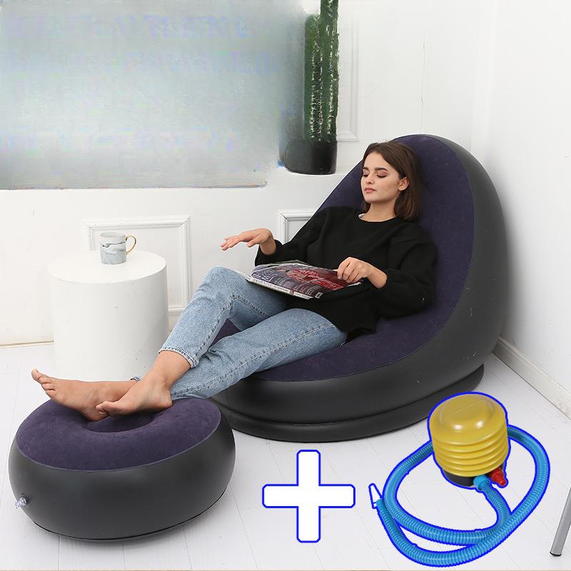 Simple Inflatable Leisure Bean Bag Sofa Lazy Sofa Set Outdoor Foldable Travel Fluffy Seat Tatami Footstool Bedroom Chair